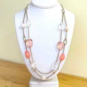 Talbots Multi-Strand Large Bead Chunky Necklace Ombre Chain Station Pink Peach